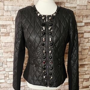 White Black Elegant Black Quilted  Jacket
